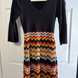 Cato Black Knit Dress with Vibrant Chevron Pattern